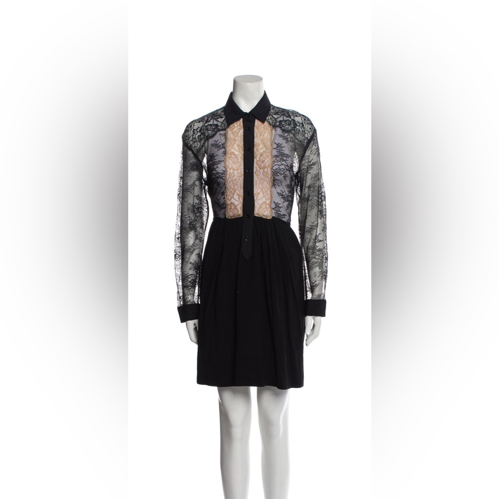 Sandro Black and Cream Lace Long Sleeve Dress
